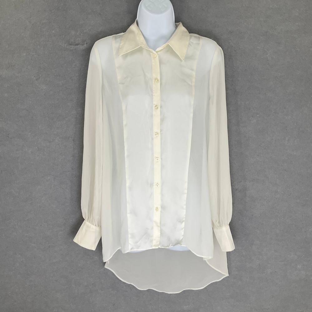 Kirna Zabete x Target Top Sz S White Satin Sheer Hi-Lo Blouse Festival Party
